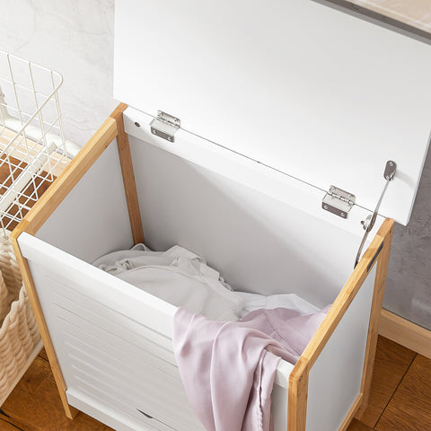 SoBuy FSS66-WN Badkamerkast Opbergkist Wasmand Wasbox Wasverzamelaar Waston met Deksel wit