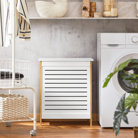 SoBuy FSS66-WN Badkamerkast Opbergkist Wasmand Wasbox Wasverzamelaar Waston met Deksel wit