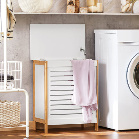 SoBuy FSS66-WN Badkamerkast Opbergkist Wasmand Wasbox Wasverzamelaar Waston met Deksel wit