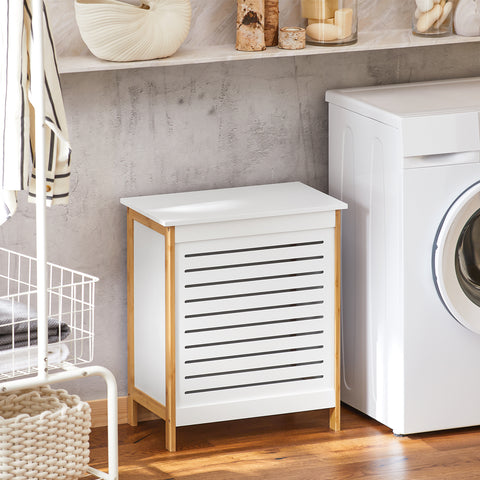 SoBuy FSS66-WN Badkamerkast Opbergkist Wasmand Wasbox Wasverzamelaar Waston met Deksel wit