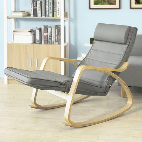SoBuy FST16-DG Schommelstoel met Verstelbare Voetensteun Relaxfauteuil