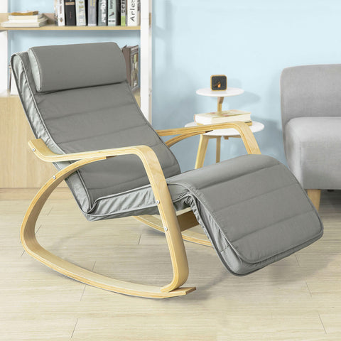 SoBuy FST16-DG Schommelstoel met Verstelbare Voetensteun Relaxfauteuil