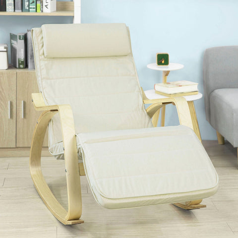 SoBuy FST16-W Schommelstoel met Verstelbare Voetensteun | Comfortabel | Verstelbaar