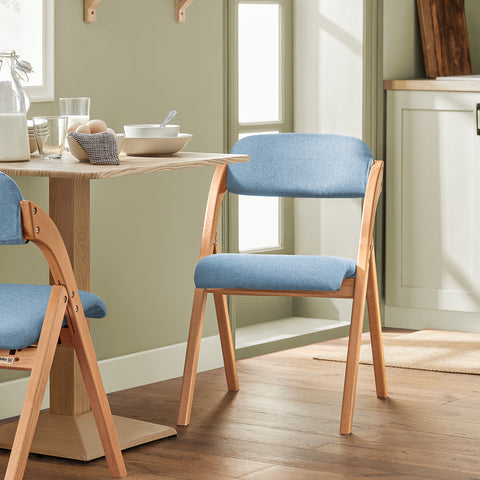 SoBuy FST92-BL Houten klapstoel met gestoffeerde zitting en rugleuning Fauteuil voor keuken, kantoor