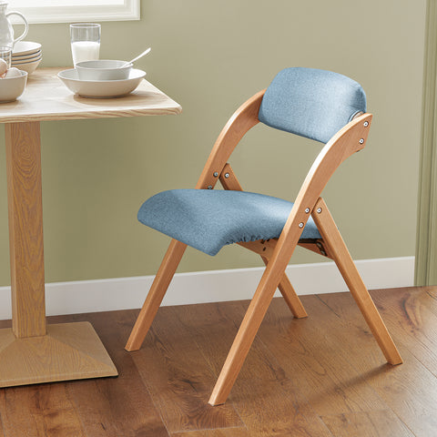 SoBuy FST92-BL Houten klapstoel met gestoffeerde zitting en rugleuning Fauteuil voor keuken, kantoor