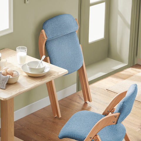 SoBuy FST92-BL Houten klapstoel met gestoffeerde zitting en rugleuning Fauteuil voor keuken, kantoor