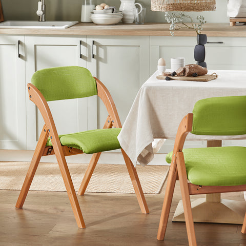 SoBuy FST92-GR Houten klapstoel met gestoffeerde zitting en rugleuning Fauteuil voor keuken, kantoor