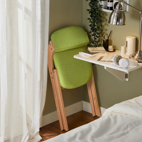 SoBuy FST92-GR Houten klapstoel met gestoffeerde zitting en rugleuning Fauteuil voor keuken, kantoor