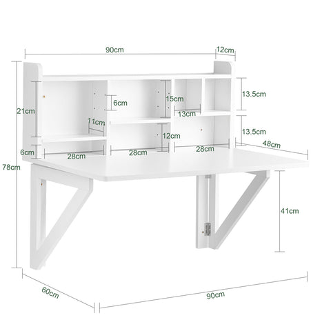 SoBuy FWT07-II-W Bureau Opklapbare wandtafel met geïntegreerde wandkast, opvouwbare keukentafel, eettafe