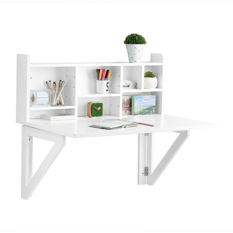 SoBuy FWT07-II-W Bureau Opklapbare wandtafel met geïntegreerde wandkast, opvouwbare keukentafel, eettafe