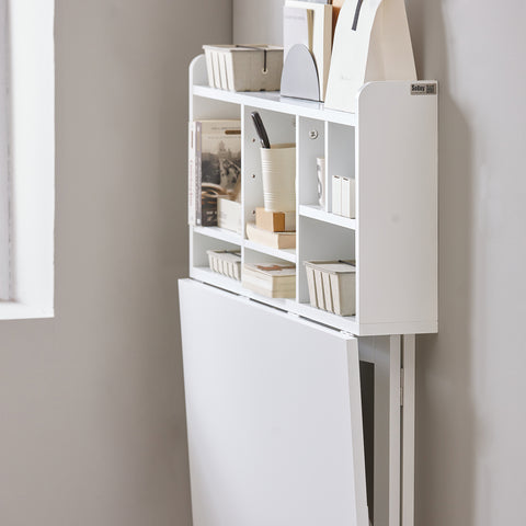 SoBuy FWT07-II-W Bureau Opklapbare wandtafel met geïntegreerde wandkast, opvouwbare keukentafel, eettafe