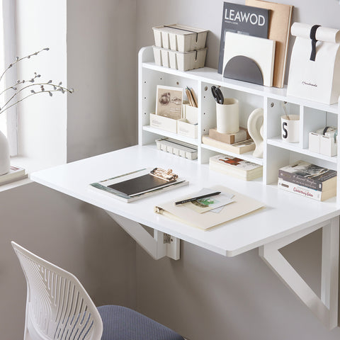 SoBuy FWT07-II-W Bureau Opklapbare wandtafel met geïntegreerde wandkast, opvouwbare keukentafel, eettafe