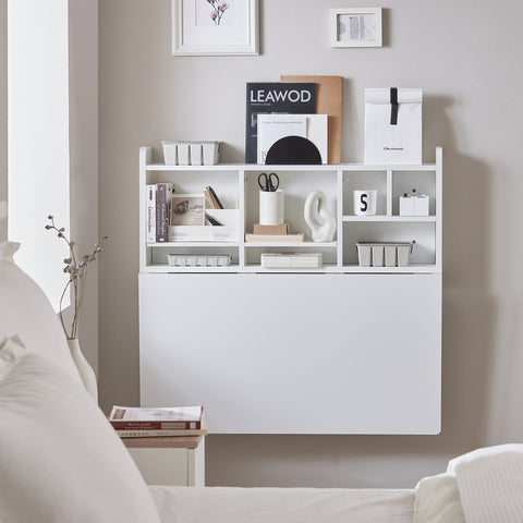 SoBuy FWT07-II-W Bureau Opklapbare wandtafel met geïntegreerde wandkast, opvouwbare keukentafel, eettafe