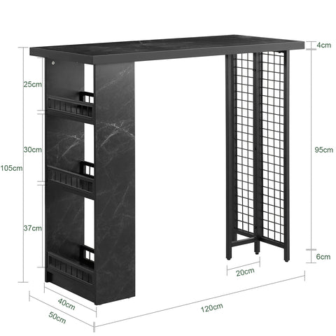 SoBuy FWT100-SCH Design Bartafel, Eettafel, Keukentafel, Bistrotafel met 3 Planken, Hoge Tafel met Houders voor Wijnglazen en Flessen