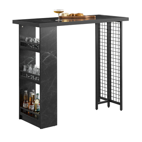 SoBuy FWT100-SCH Design Bartafel, Eettafel, Keukentafel, Bistrotafel met 3 Planken, Hoge Tafel met Houders voor Wijnglazen en Flessen