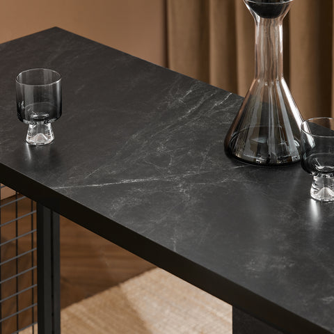 SoBuy FWT100-SCH Design Bartafel, Eettafel, Keukentafel, Bistrotafel met 3 Planken, Hoge Tafel met Houders voor Wijnglazen en Flessen