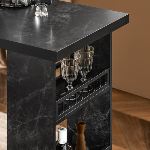 SoBuy FWT100-SCH Design Bartafel, Eettafel, Keukentafel, Bistrotafel met 3 Planken, Hoge Tafel met Houders voor Wijnglazen en Flessen