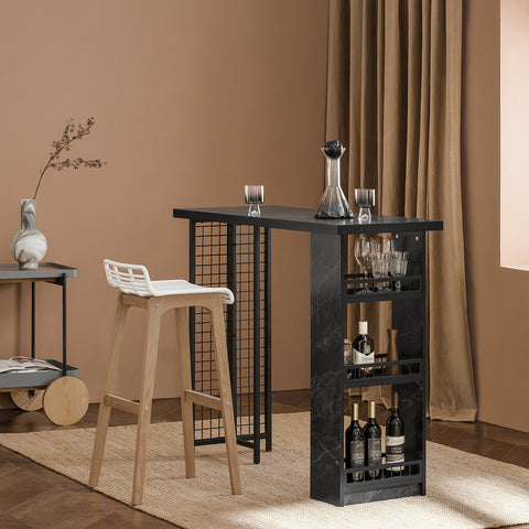 SoBuy FWT100-SCH Design Bartafel, Eettafel, Keukentafel, Bistrotafel met 3 Planken, Hoge Tafel met Houders voor Wijnglazen en Flessen
