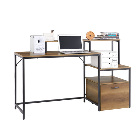 SoBuy FWT103-PF Bureau met 3 planken computertafel bureau werktafel voor thuiskantoor hoekbureau industrieel design