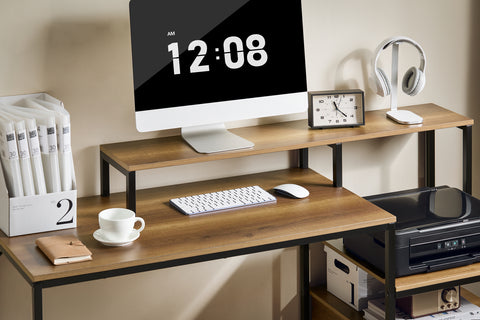 SoBuy FWT103-PF Bureau met 3 planken computertafel bureau werktafel voor thuiskantoor hoekbureau industrieel design