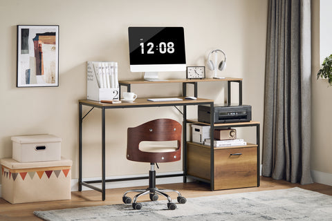 SoBuy FWT103-PF Bureau met 3 planken computertafel bureau werktafel voor thuiskantoor hoekbureau industrieel design