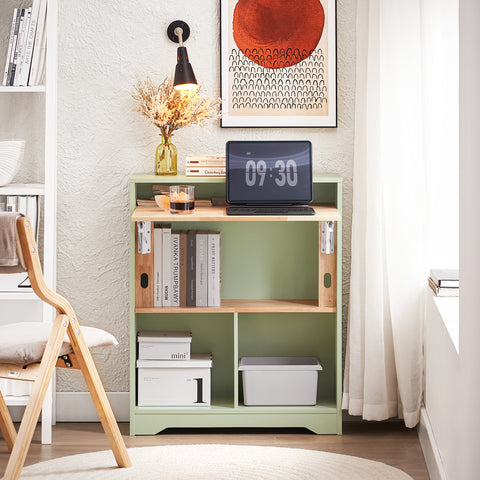 SoBuy FWT104-GR Opvouwbaar bureau, opklapbare computertafel, bureautafel, klein bureau met legplanken, werktafel, computertafel