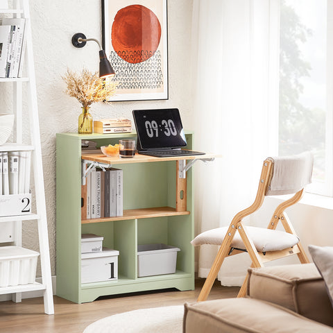 SoBuy FWT104-GR Opvouwbaar bureau, opklapbare computertafel, bureautafel, klein bureau met legplanken, werktafel, computertafel