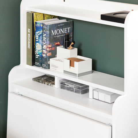 SoBuy FWT105-W Opvouwbaar bureau, opklapbare computertafel, multifunctioneel bureau met opbergplanken en 1 opbergdoos op wielen