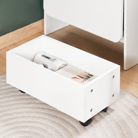SoBuy FWT105-W Opvouwbaar bureau, opklapbare computertafel, multifunctioneel bureau met opbergplanken en 1 opbergdoos op wielen