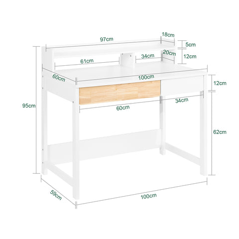 SoBuy FWT106-W Bureau met 2 planken, computertafel, bureautafel, werktafel voor thuiskantoor, hoekbureau, wit