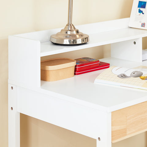 SoBuy FWT106-W Bureau met 2 planken, computertafel, bureautafel, werktafel voor thuiskantoor, hoekbureau, wit
