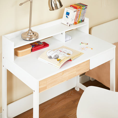 SoBuy FWT106-W Bureau met 2 planken, computertafel, bureautafel, werktafel voor thuiskantoor, hoekbureau, wit