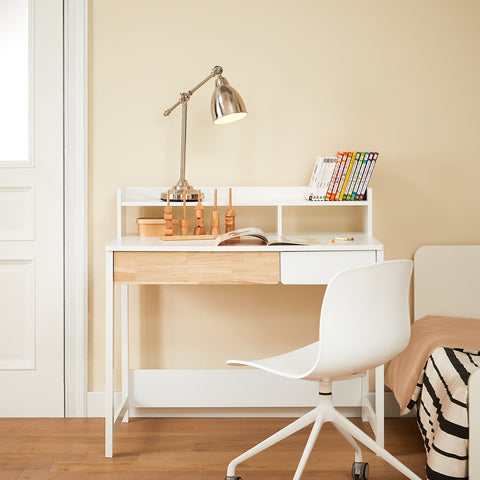 SoBuy FWT106-W Bureau met 2 planken, computertafel, bureautafel, werktafel voor thuiskantoor, hoekbureau, wit