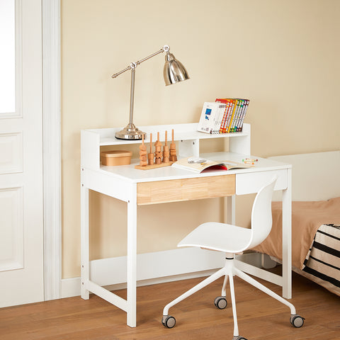 SoBuy FWT106-W Bureau met 2 planken, computertafel, bureautafel, werktafel voor thuiskantoor, hoekbureau, wit
