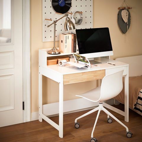 SoBuy FWT106-W Bureau met 2 planken, computertafel, bureautafel, werktafel voor thuiskantoor, hoekbureau, wit