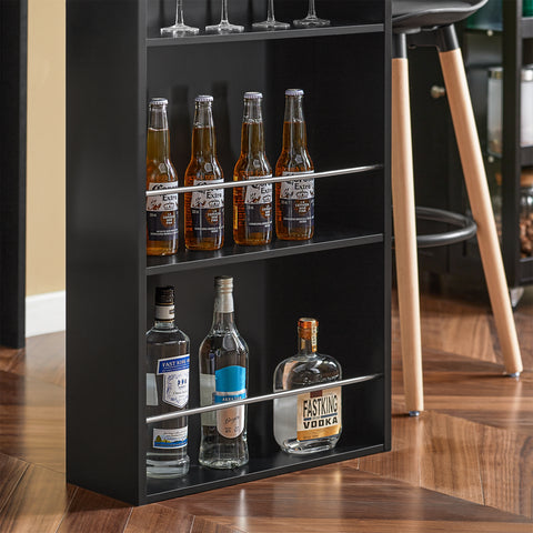 SoBuy FWT17-Sch Bar tafel Keukentafel Bartafel Zwart met 3 vakken