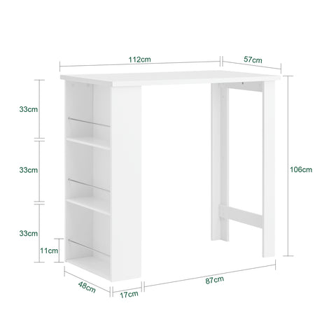 SoBuy FWT17-W Bar tafel Keukentafel Bartafel met 3 Vakken - Wit