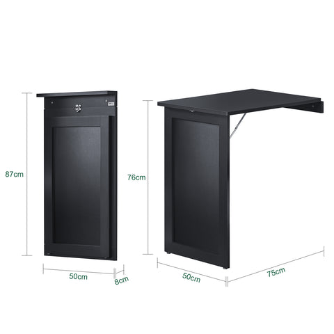 SoBuy FWT20-SCH Vouwbaar Wandbureau Opvouwbare Wandtafel in wit met Schoolbord Klaptafel