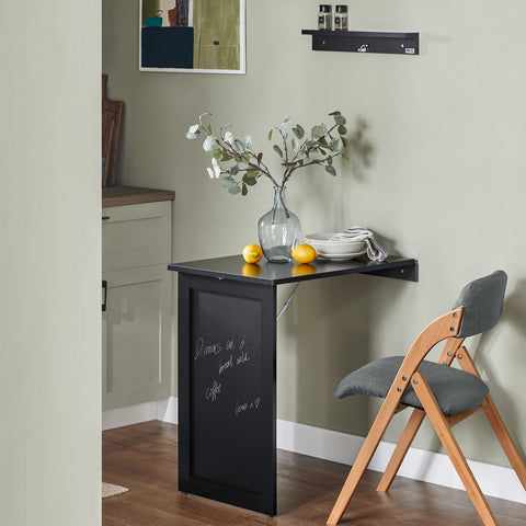 SoBuy FWT20-SCH Vouwbaar Wandbureau Opvouwbare Wandtafel in wit met Schoolbord Klaptafel