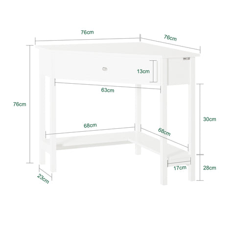 SoBuy FWT31-W Hoekbureau Bureau Tafel Computertafel met Lade - Wit - 76x76x76cm