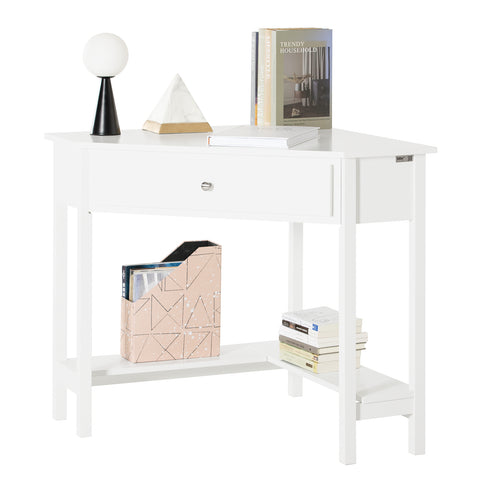 SoBuy FWT31-W Hoekbureau Bureau Tafel Computertafel met Lade - Wit - 76x76x76cm