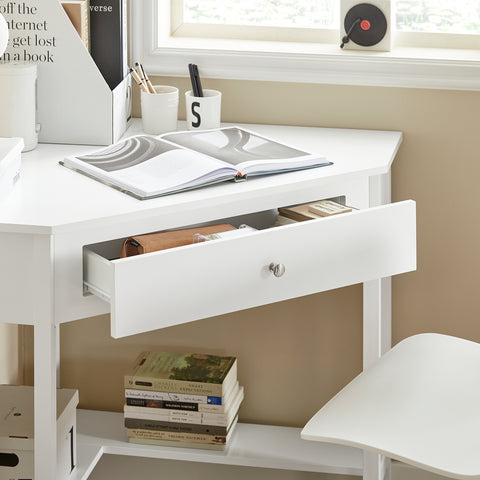 SoBuy FWT31-W Hoekbureau Bureau Tafel Computertafel met Lade - Wit - 76x76x76cm