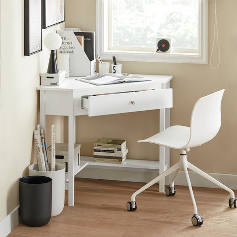 SoBuy FWT31-W Hoekbureau Bureau Tafel Computertafel met Lade - Wit - 76x76x76cm