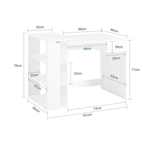 SoBuy FWT35-W Bureau Werktafel Computertafel - drie legplanken - Lade - Wit