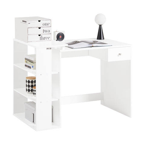 SoBuy FWT35-W Bureau Werktafel Computertafel - drie legplanken - Lade - Wit