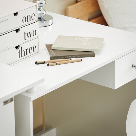 SoBuy FWT35-W Bureau Werktafel Computertafel - drie legplanken - Lade - Wit