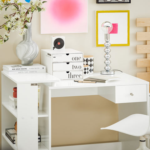 SoBuy FWT35-W Bureau Werktafel Computertafel - drie legplanken - Lade - Wit