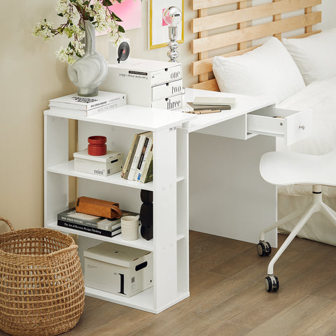 SoBuy FWT35-W Bureau Werktafel Computertafel - drie legplanken - Lade - Wit