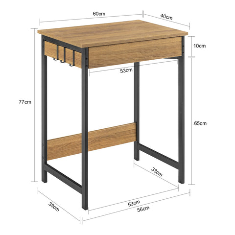 SoBuy FWT43-N Computerbureau Bureautafel Studietafel Secretaresse met 1 lade en 3 haken Metalen frame