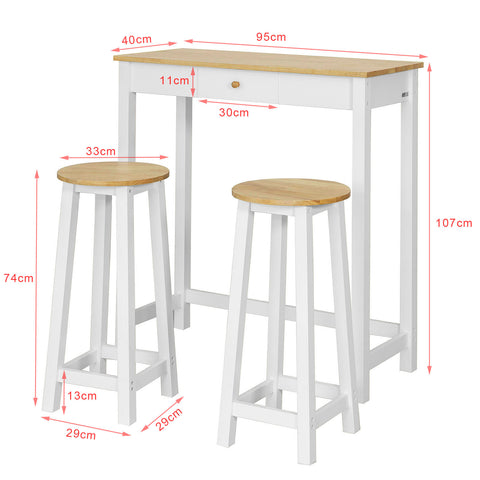 SoBuy FWT50-WN Bartafel met 2 Barkrukken - Wit